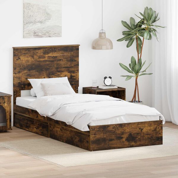 vidaXL Opslag bed met lade Gerookt eiken 75 x 190 cm Bewerkt hout