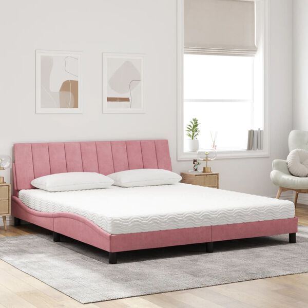 vidaXL Bed met matras "Hanko" fluweel roze 180x200 cm