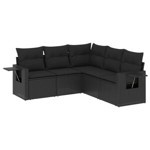 vidaXL 5-delige Loungeset met kussens poly rattan zwart