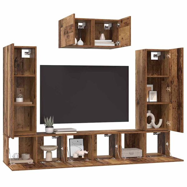 vidaXL Tv-meubelset Wandgemonteerd 7 pcs Oud Hout Bewerkt hout