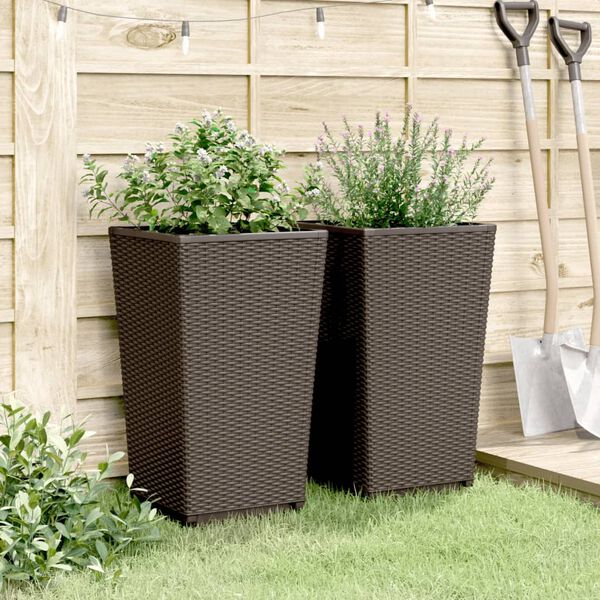 vidaXL Plantenbakken 2 st 32,5x32,5x57 cm polypropeen bruin