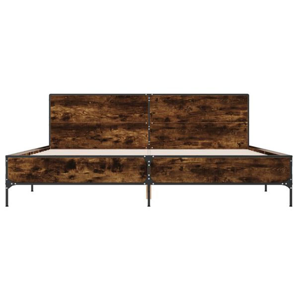 vidaXL Bedframe bewerkt hout metaal gerookt eikenkleurig 200x200 cm