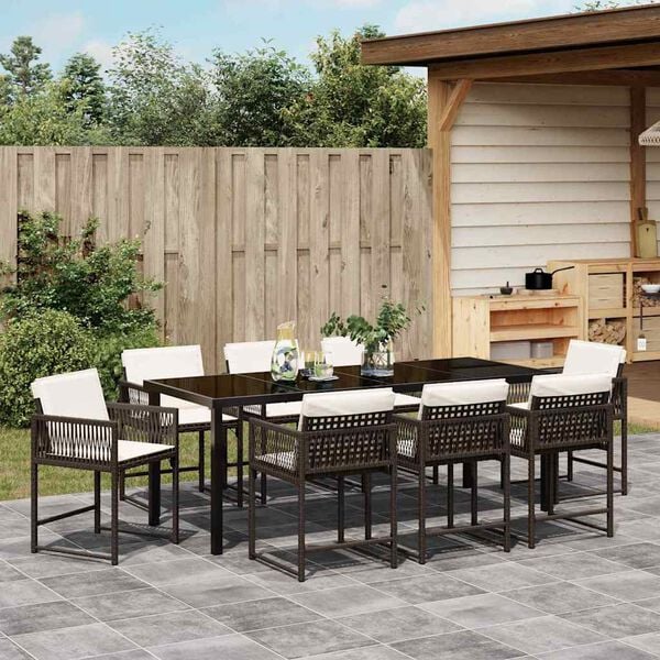 vidaXL Tuin eettafelset 9 pcs Bruin poly rattan
