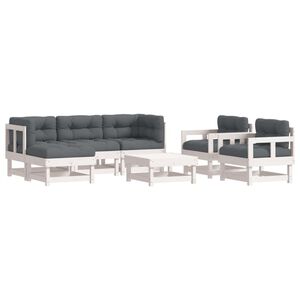 vidaXL 7-delige Loungeset met kussens massief hout wit