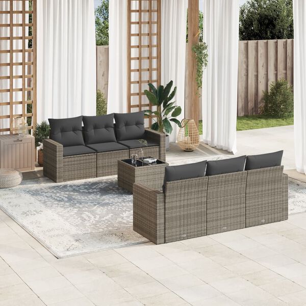 vidaXL 7-delige Loungeset met kussens poly rattan grijs