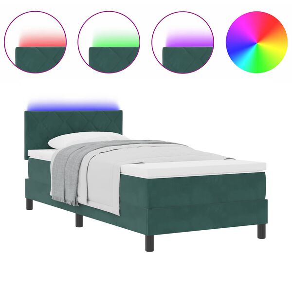 vidaXL LED Box Spring Bed met matras Donkergroen 100 x 200 cm Fluweel