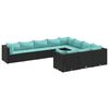 vidaXL 10-delige Loungeset met kussens poly rattan zwart