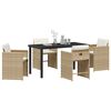 vidaXL Tuin eettafelset met kussen 5 pcs Beige poly rattan