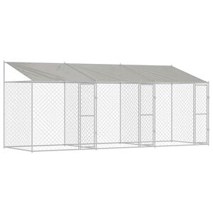 vidaXL Hondenkooi met Dak Zilver 600 x 200 x 256 cm Staal en PE