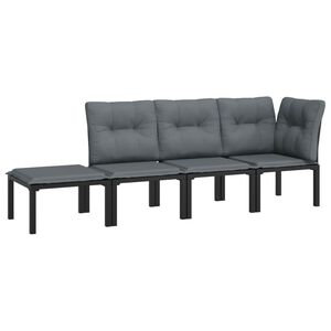 vidaXL 4-delige Loungeset poly rattan zwart en grijs