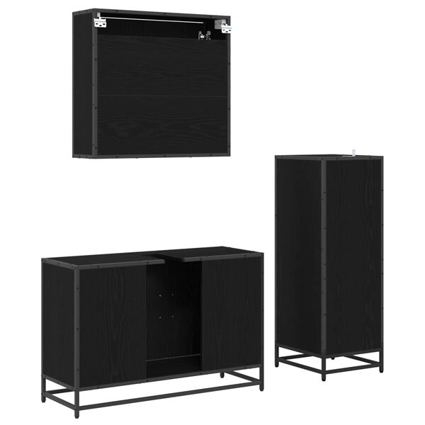 vidaXL Badkamermeubelset met plank 3 pcs Zwart Eiken Bewerkt hout