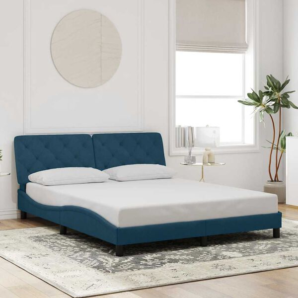 vidaXL Bedframe zonder matras fluweel blauw 160x200 cm