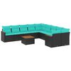 vidaXL 11-delige tuinbankset met kussens, zwart polyrotan