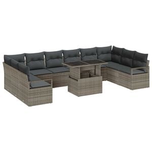 vidaXL Tuin Sofa Set met kussen met opslag 11 pcs Grijs poly rattan