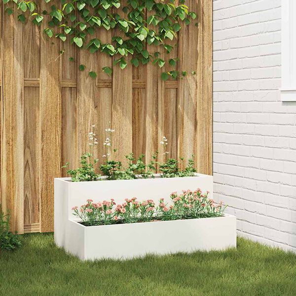 vidaXL Tuin Bloempot Wit 100 x 60 x 45 cm Koudgewalst staal