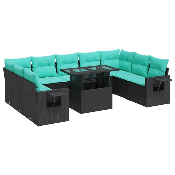 vidaXL 10-delige Loungeset met kussens poly rattan acacia zwart
