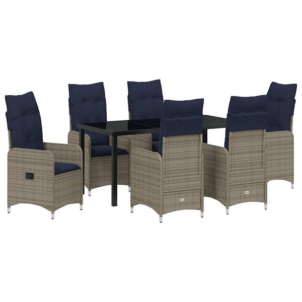 vidaXL Tafel en stoelen set met kussen 7 pcs Grijs PE Rattan