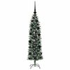 vidaXL Kunstmatige slanke kerstboom met 150 LED Groen en Wit 120 cm
