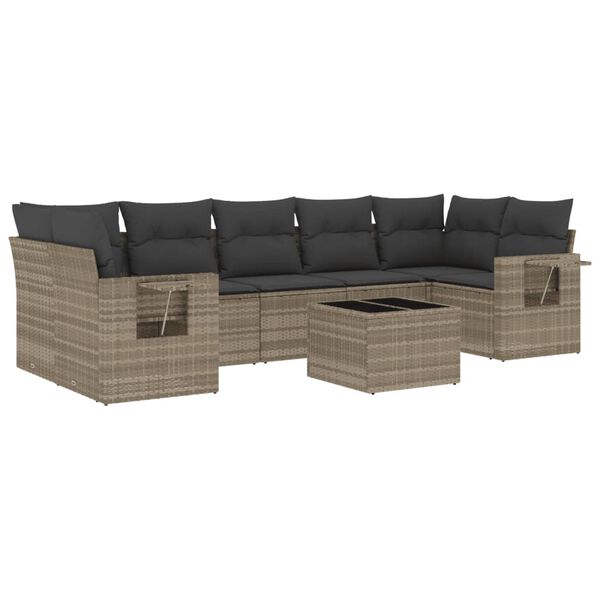 vidaXL 8-delige Loungeset met kussens poly rattan lichtgrijs