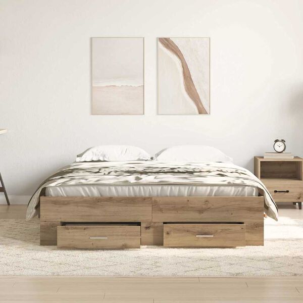 vidaXL Bedframe met lade Artisan Eiken 135 x 190 cm Bewerkt hout