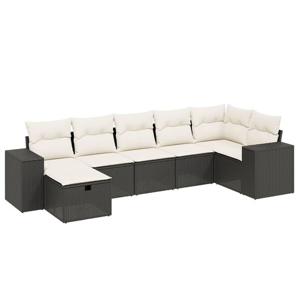 vidaXL 7-delige Loungeset met kussens poly rattan zwart