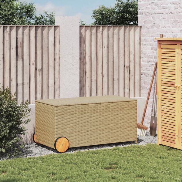 vidaXL Tuinbox met wielen 190 L poly rattan gemengd beige