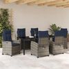 vidaXL Tuin eettafelset met kussen 7 pcs Grijs poly rattan