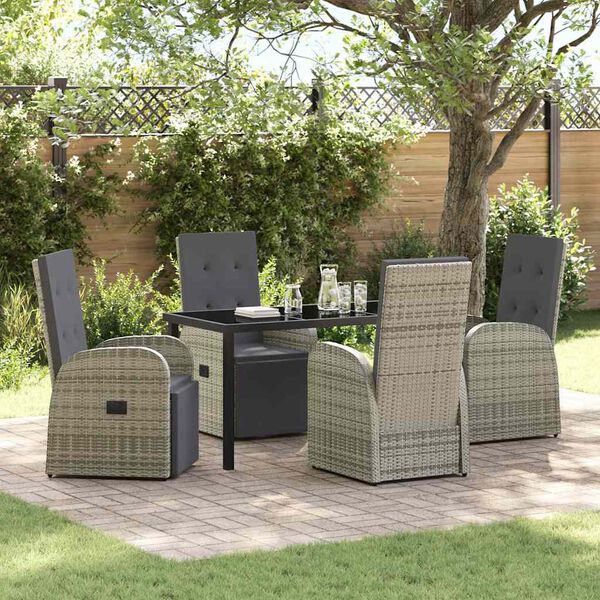 vidaXL Tuin eettafelset met kussen 5 pcs Grijs poly rattan