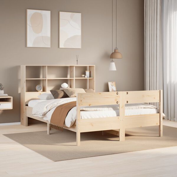 vidaXL Bed met boekenkast zonder matras massief grenenhout 120x190 cm