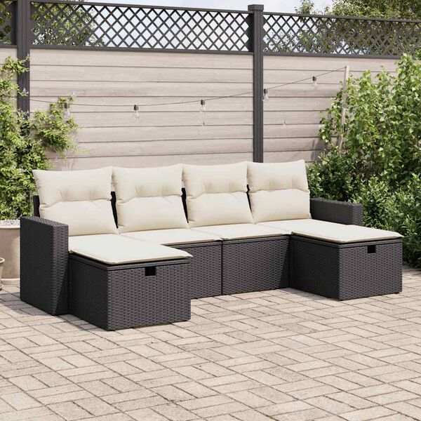 vidaXL 6-delige Loungeset met kussens poly rattan zwart