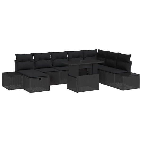 vidaXL Tuin Sofa Set 9 pcs Zwart poly rattan