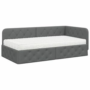 vidaXL Hoekbedframe met matras Donkergrijs 90 x 190 cm Stof