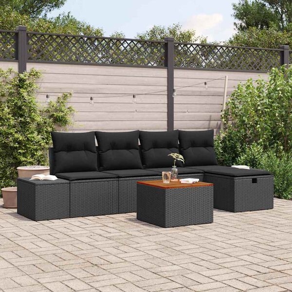 vidaXL Tuin Sofa Set met kussen met opslag 6 pcs Zwart Poly riet