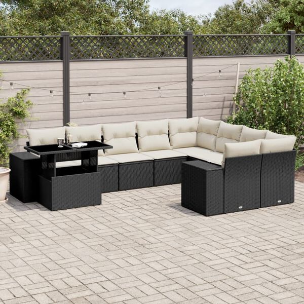 vidaXL 10-delige Loungeset met kussens poly rattan zwart
