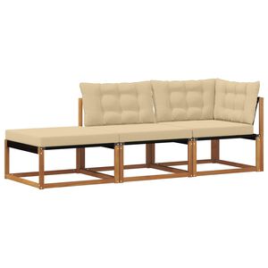 vidaXL Tuin Sectiesofa Eenheden met kussen 3 Stuk Naturel