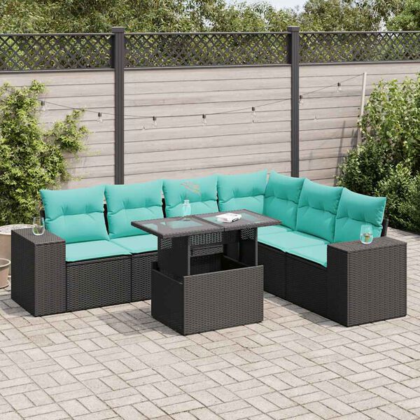 vidaXL 7-delige Loungeset met kussens poly rattan acacia zwart