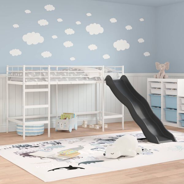 vidaXL Kinder loft bedframe met glijbaan Wit en Antraciet 90 x 190 cm