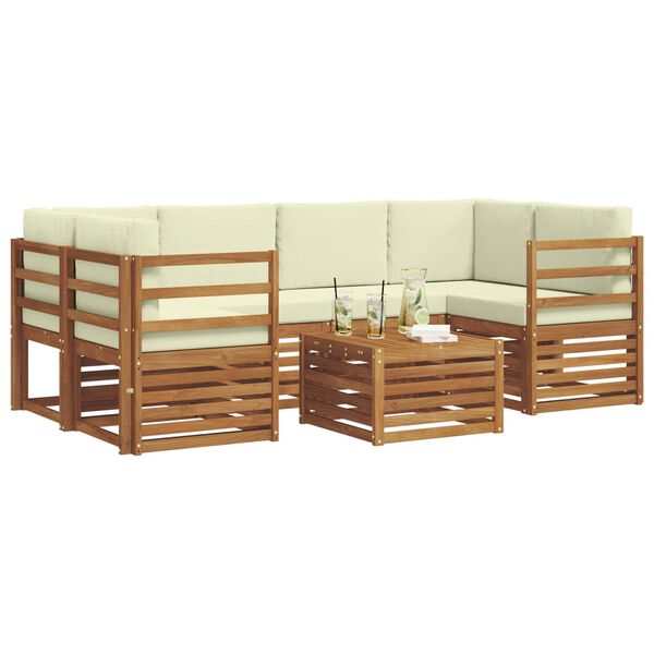 vidaXL Sofa-Sets 7 pcs Natuurlijk en Cr&egrave;me Massief Acaciahout