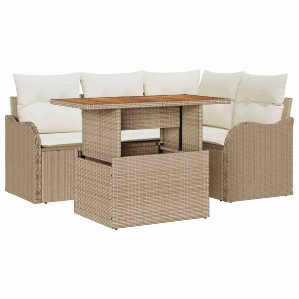 vidaXL Tuinbankenset met kussen 5 pcs Beige en Cr&egrave;me poly rattan