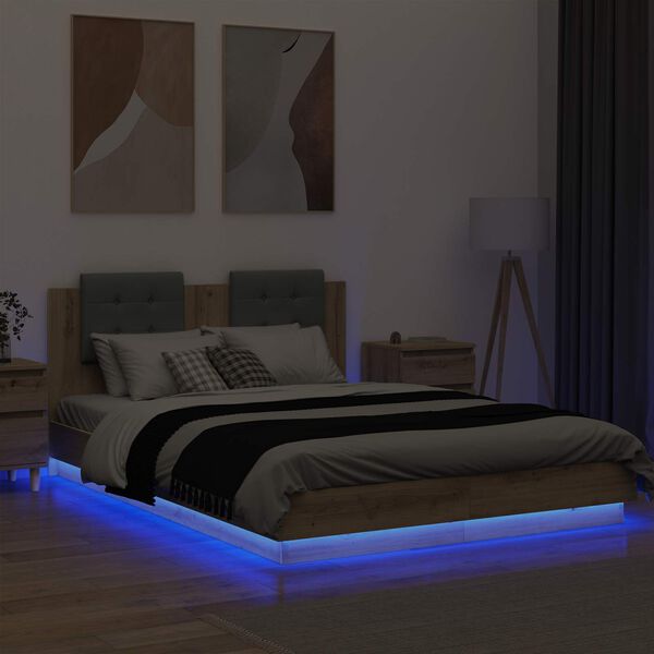 vidaXL Bedframe met Hoofdeinde Artisan Eiken 160 x 200 cm Bewerkt hout