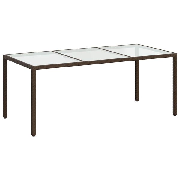 vidaXL Tuintafel 190x90x75 cm gehard glas en poly rattan bruin