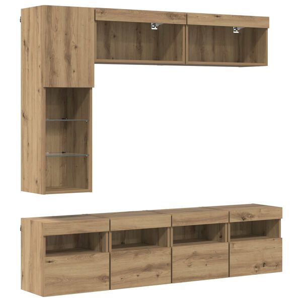 vidaXL TV-kast met LED Wandgemonteerd 7 pcs Artisan Eiken Bewerkt hout