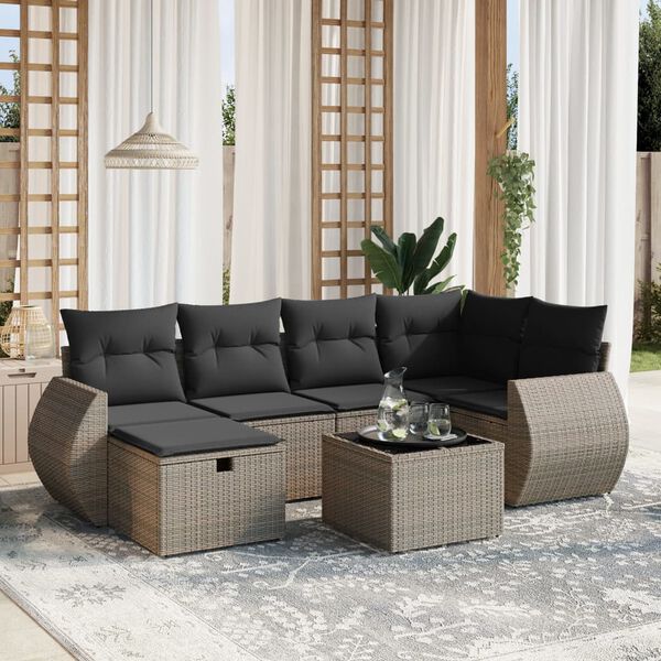 vidaXL 6-delige Loungeset met kussens poly rattan grijs