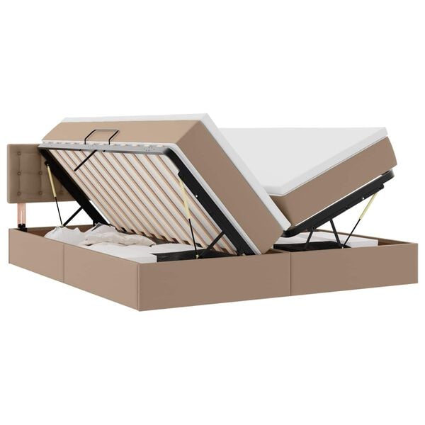 vidaXL Opbergbed met LED met matras Cappuccino 180 x 200 cm Nep Leer