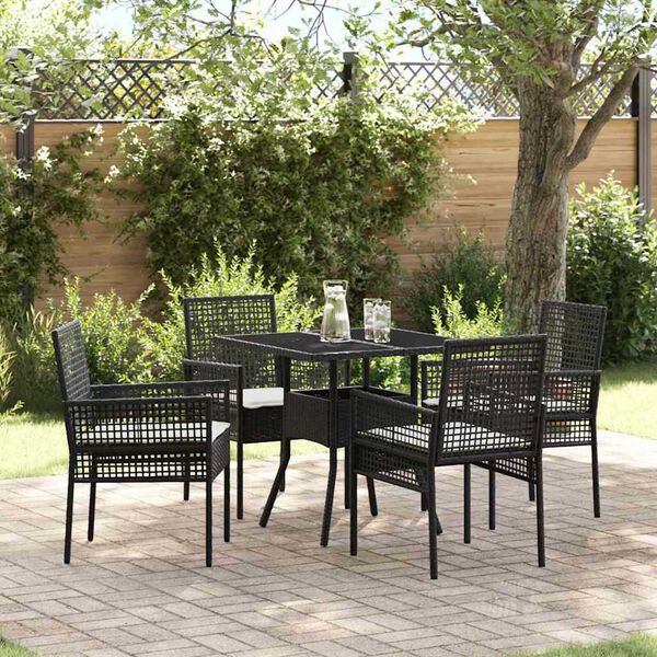 vidaXL Tuin eettafelset 5 pcs Zwart poly rattan