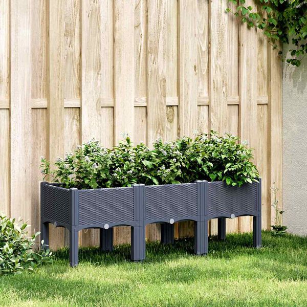 vidaXL Plantenbak met poten 120x40x42 cm polypropeen blauwgrijs
