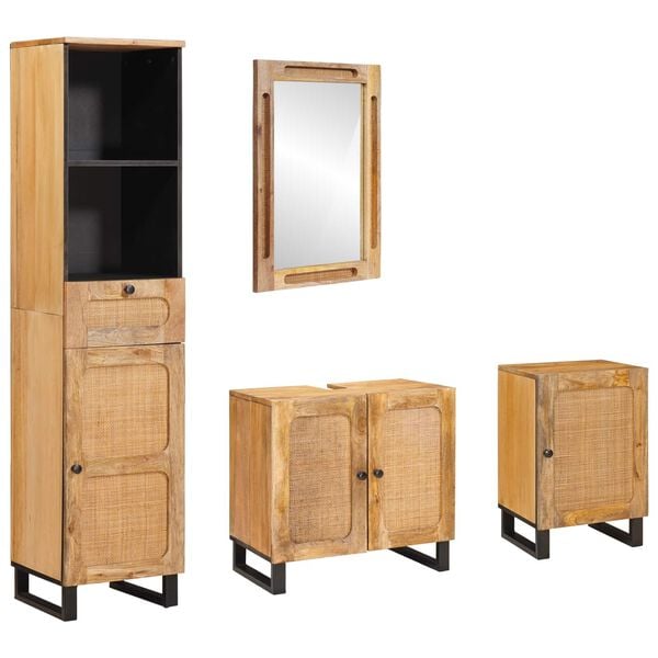 vidaXL Badkamer Sets met lade met plank Naturel Massief Mango Hout