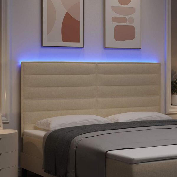 vidaXL LED Hoofdbord met LED-striplichten Cr&egrave;me 180 cm Polyester