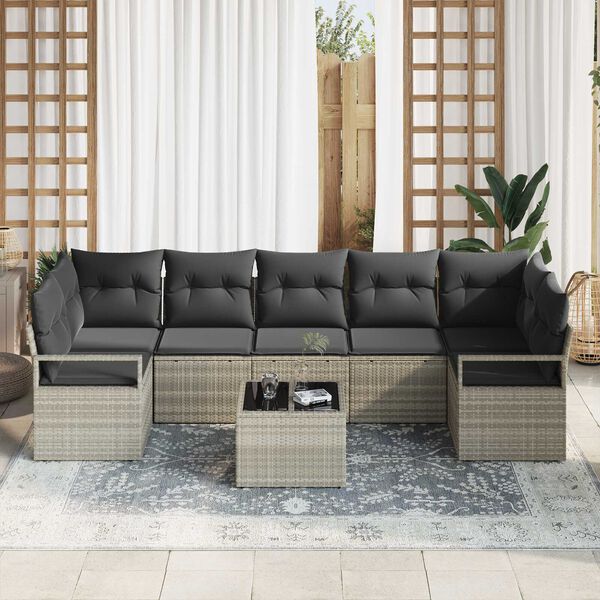 vidaXL Tuin Sofa Set met kussen 8 pcs Licht Grijs en Donker Grijs