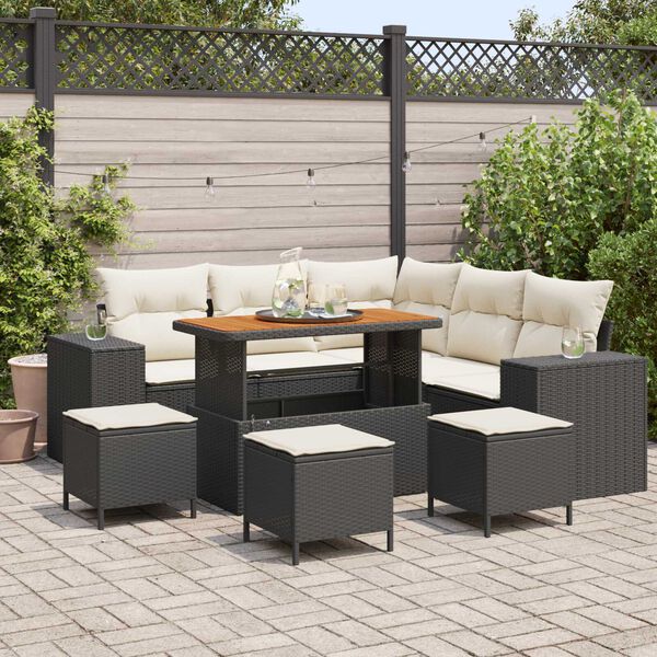 vidaXL Tuin Sofa Set met kussen met opslag 9 pcs Zwart en Cr&egrave;me